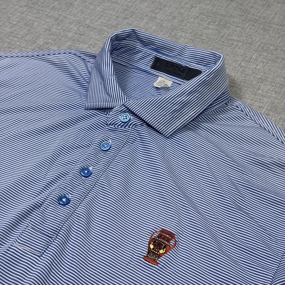 G/FORE Striped Polo Shirt Mens Small Blue Golf Performance Collared Logo Jersey